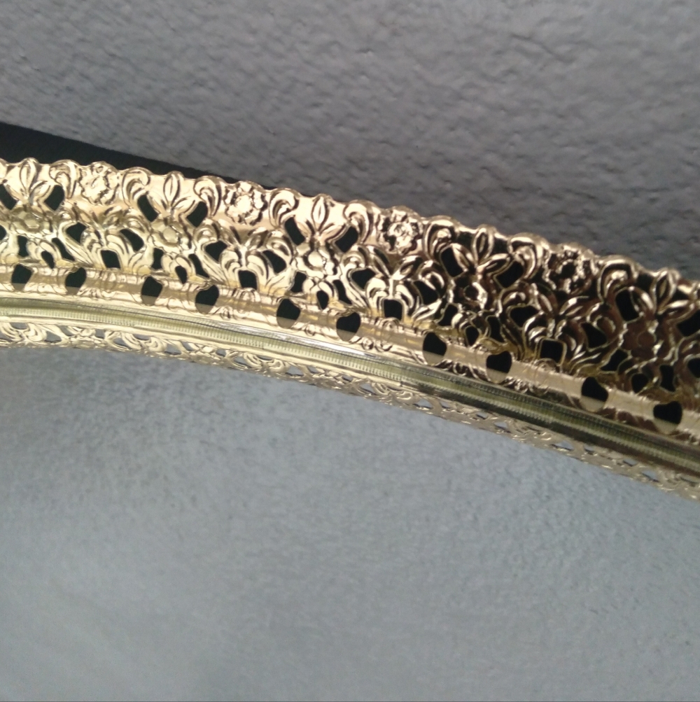 Vanity Tray Vintage Filagree Metal Mirrored - Picture 3 of 7